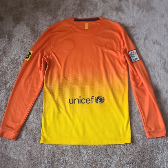 FC Barcelona Long Sleeve Soccer Jersey 2012-13 Orange and Yellow Nike Rare - Picture 2 of 10